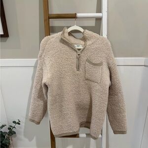 Aerie Cream Fuzzy oversized quarter Zip sweatshirt